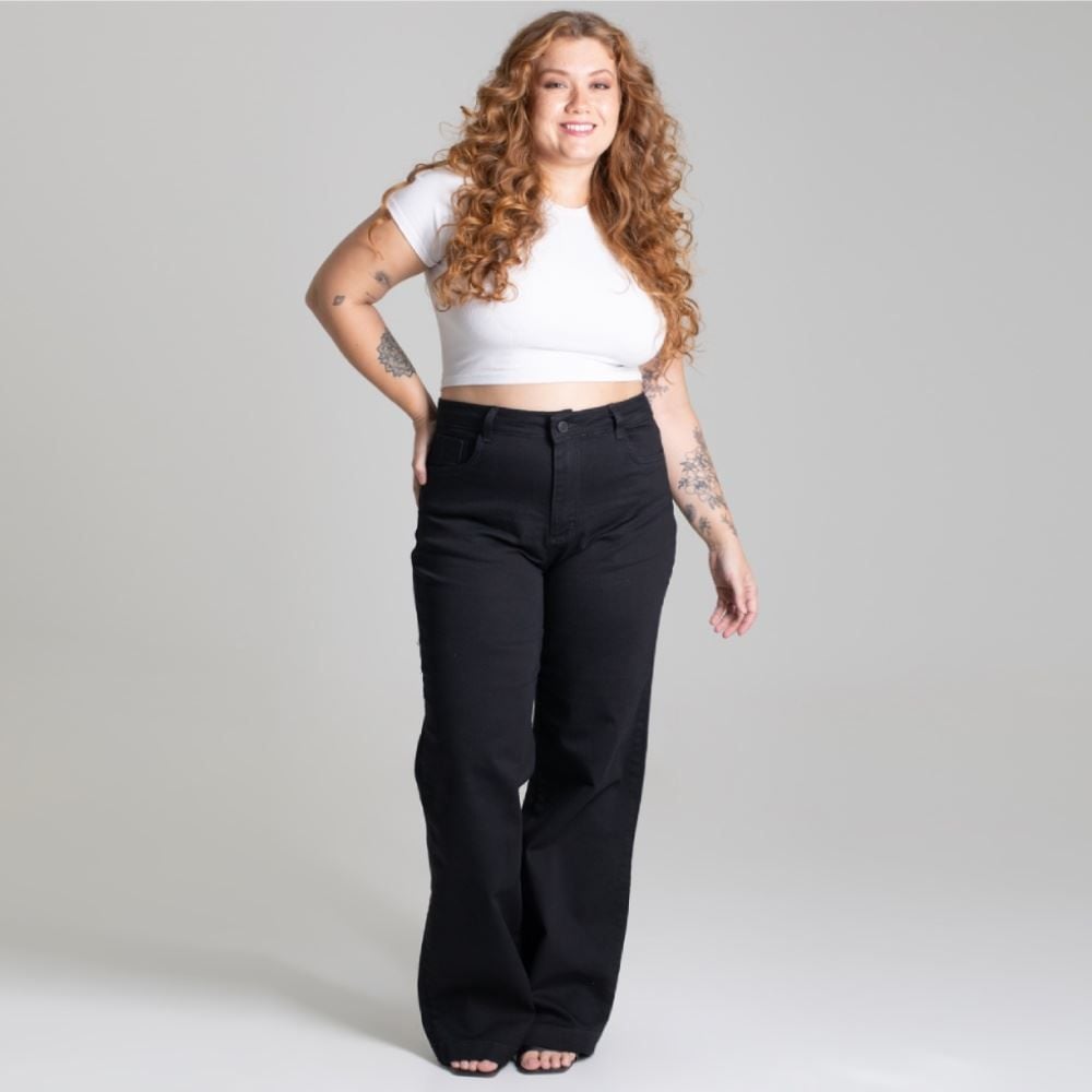 Calça Feminina Wide Leg De Sarja Sawary