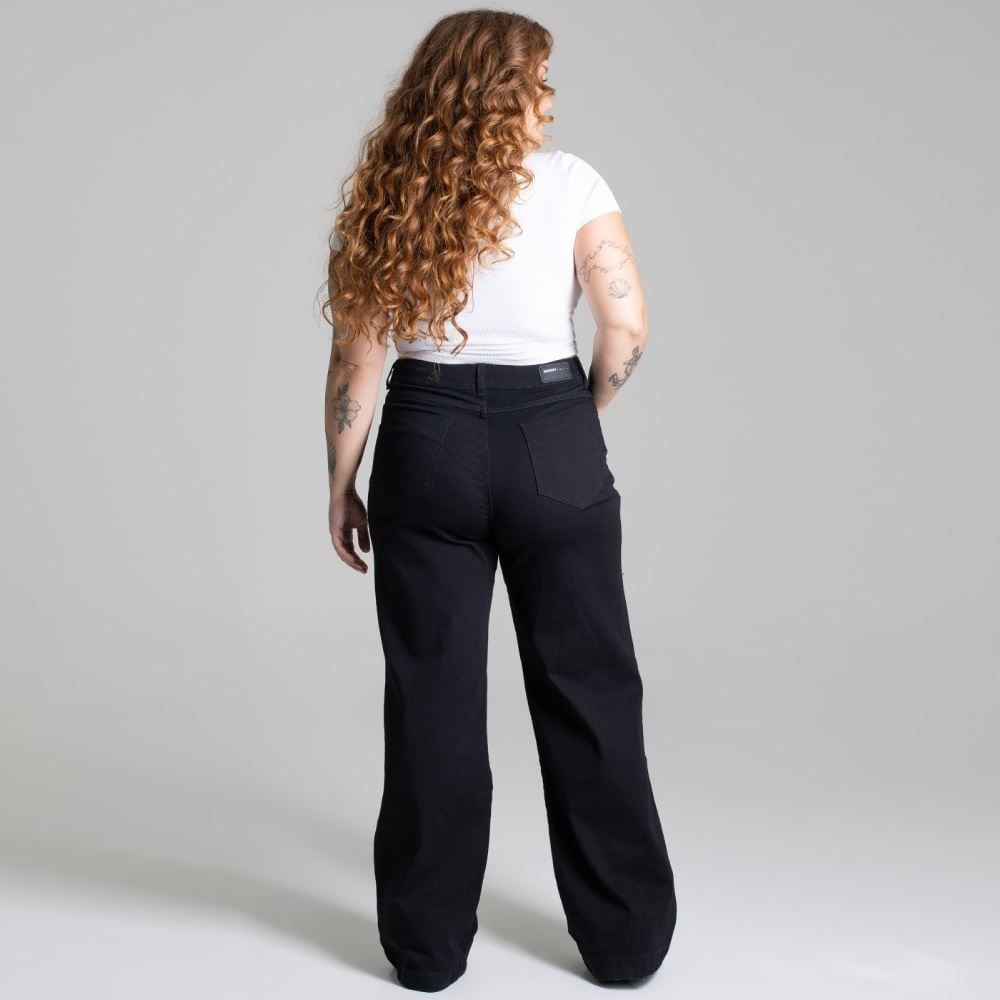 Calça Feminina Wide Leg De Sarja Sawary