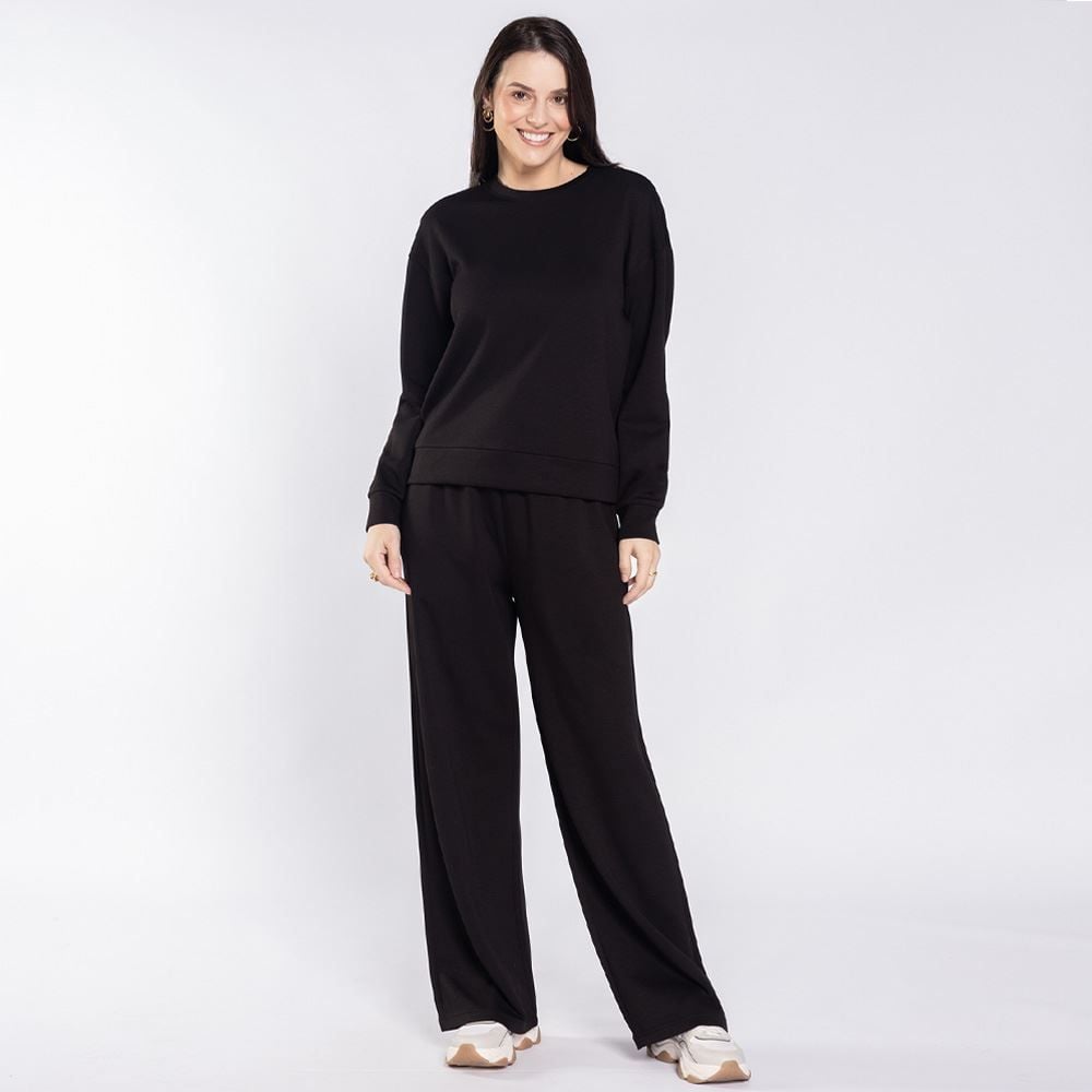 Calça Feminina Wide Leg Em Moletom Patricia Foster