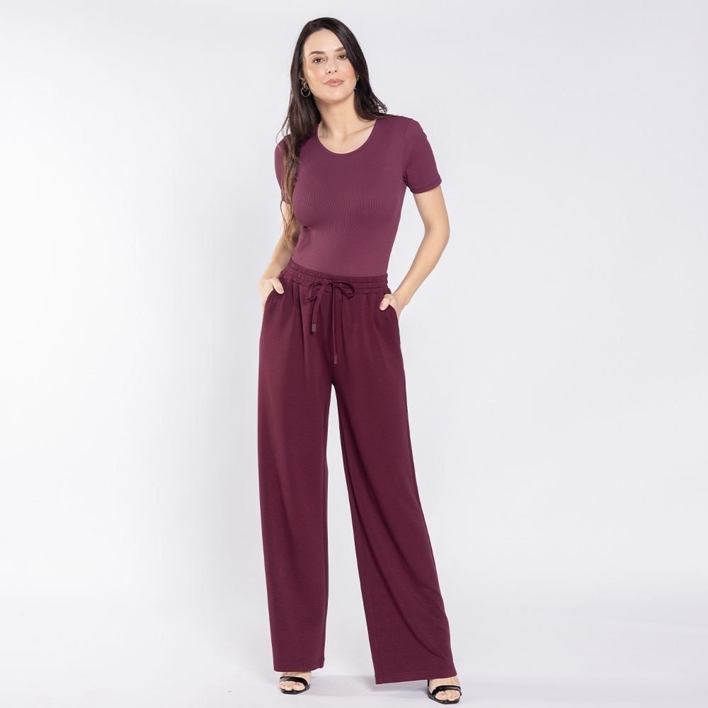 Calça Feminina Wide Leg Em Moletom Patricia Foster