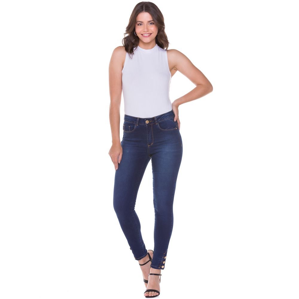 Calça Jeans Cigarrete com Botões Barra Zune By Sabrina Sato
