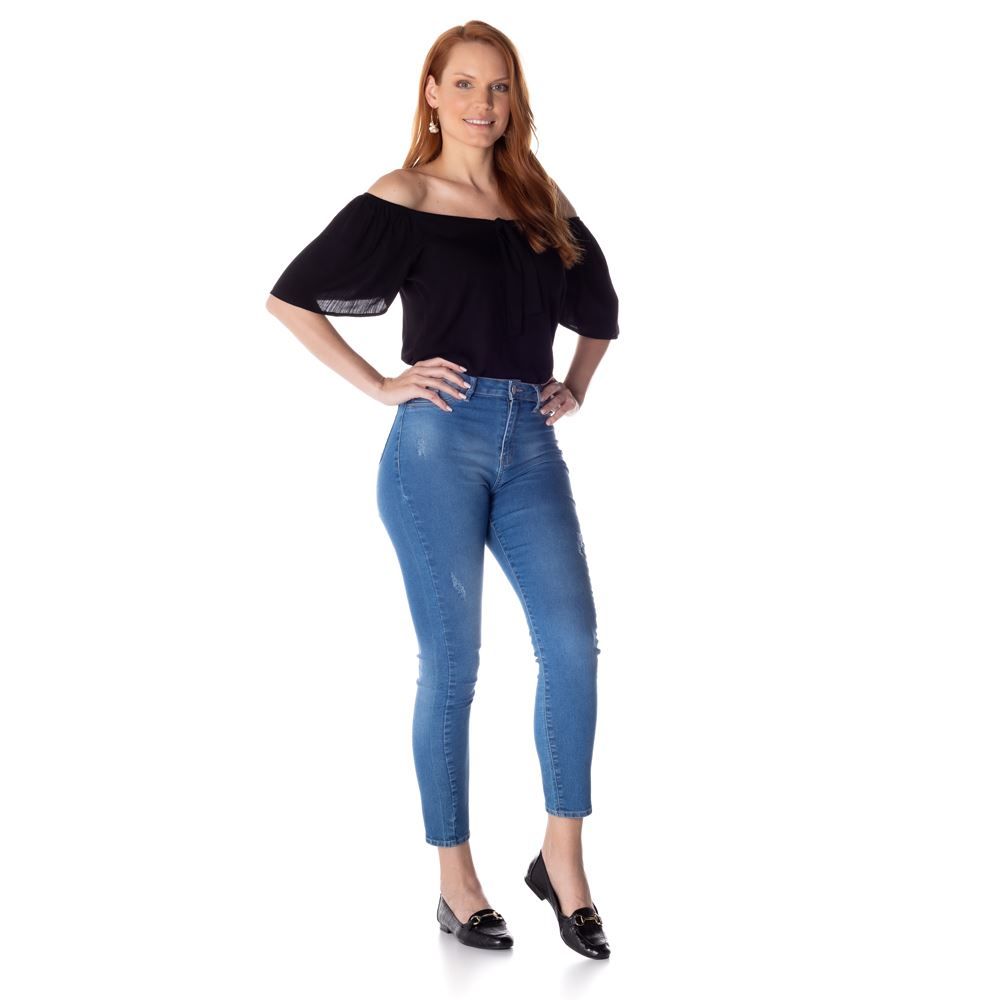 Calça Jeans Cigarrete com Puídos Contatho