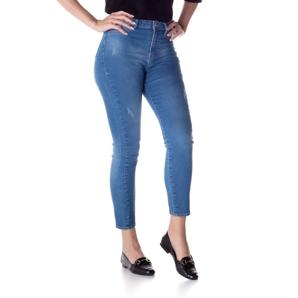 Calça Jeans Cigarrete com Puídos Contatho