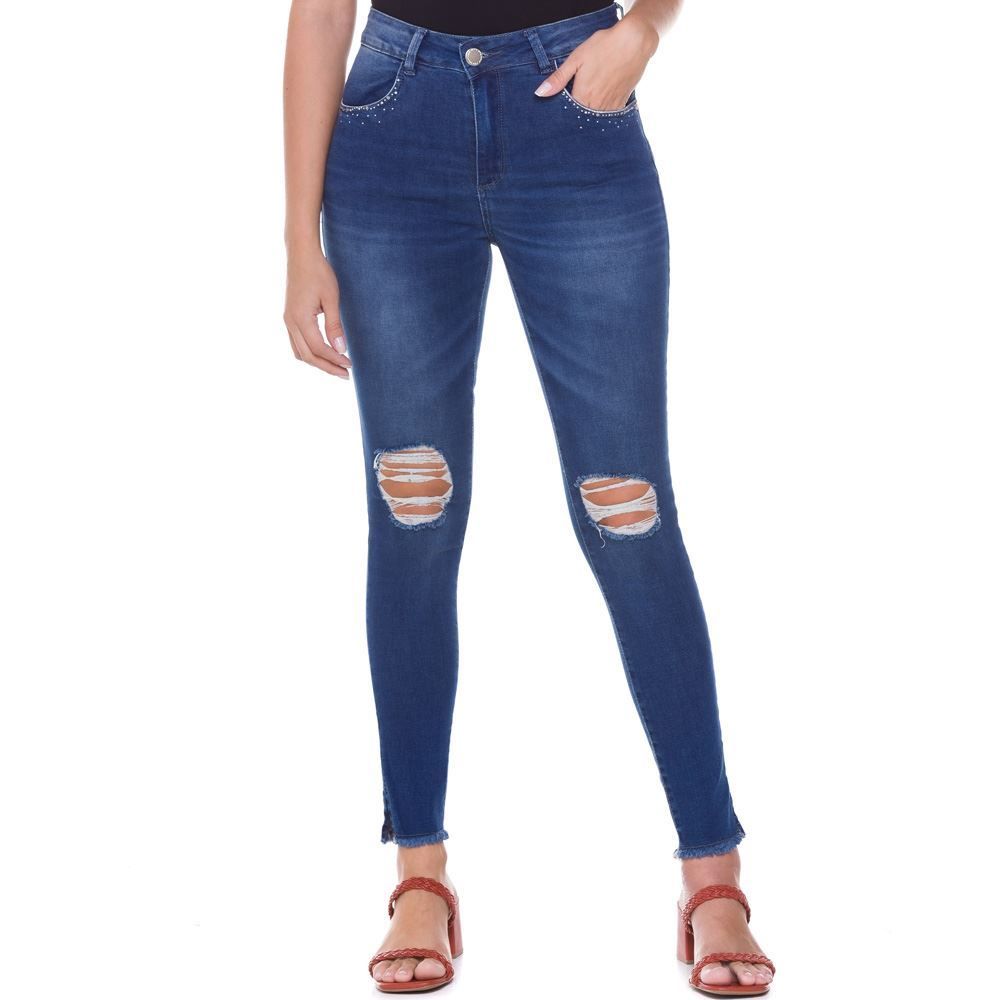 Calça Jeans Cigarrete com Strass nos Bolsos Zune By Sabrina Sato