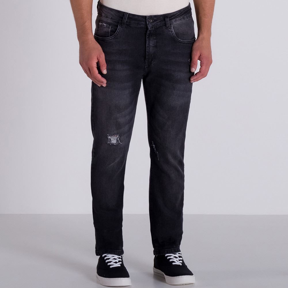 Calça Jeans com Puídos Slim Marc Alain