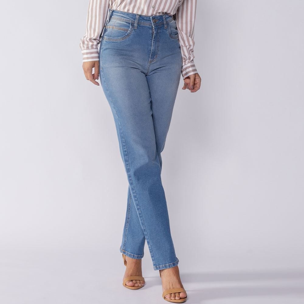 Calça Jeans Feminina Reta Com Elástico Patricia Foster