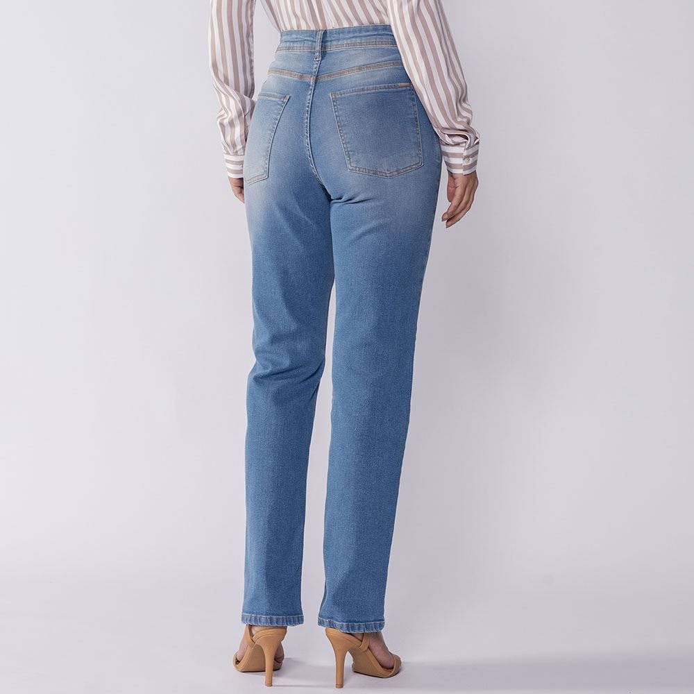 Calça Jeans Feminina Reta Com Elástico Patricia Foster
