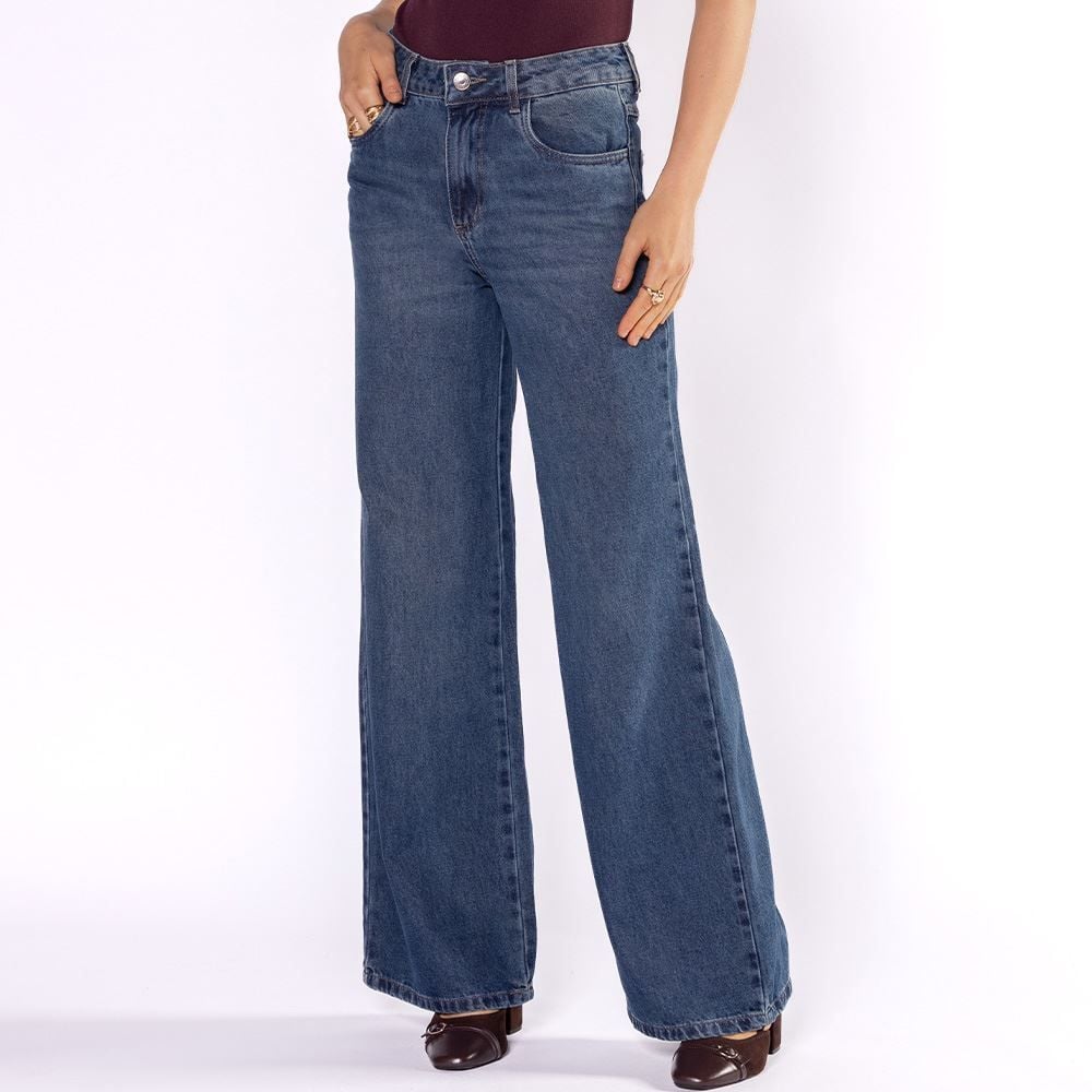 Calça Jeans Feminina Wide Leg Sawary