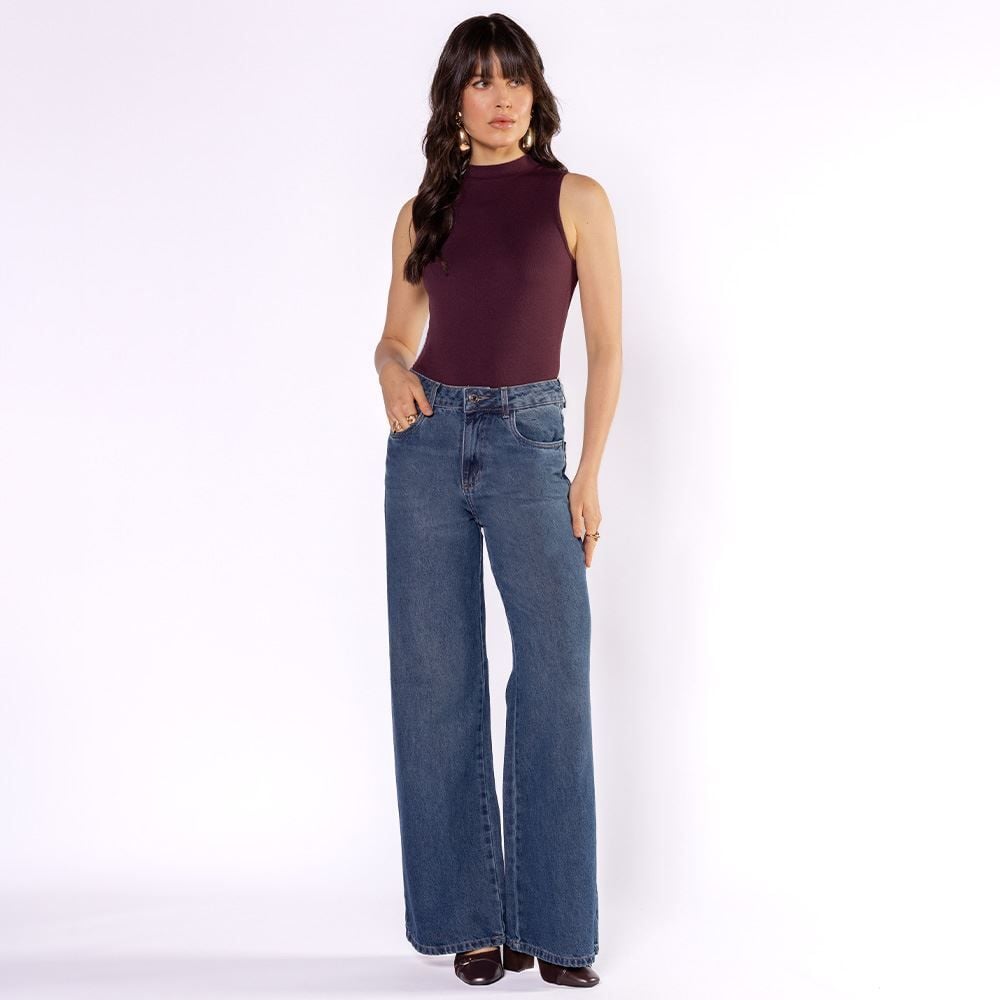 Calça Jeans Feminina Wide Leg Sawary
