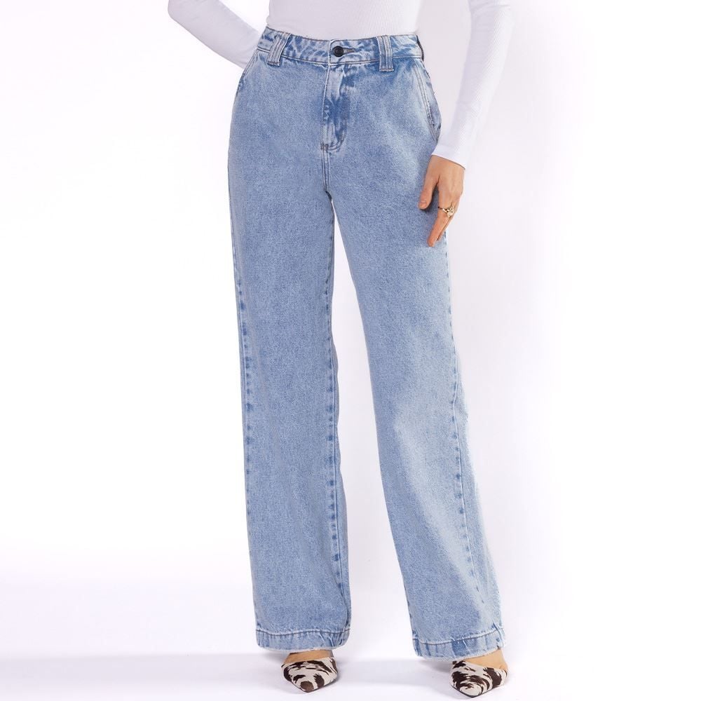 Calça Jeans Feminina Wide Leg Sawary