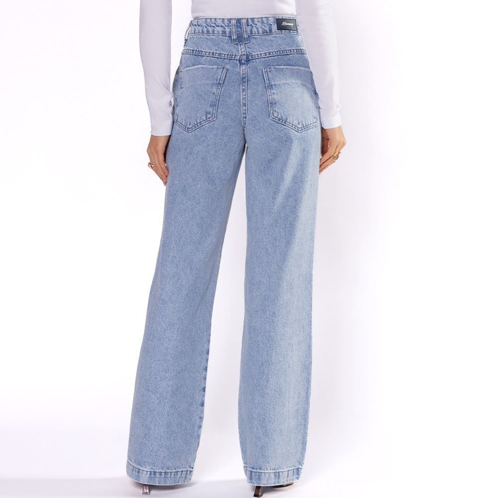 Calça Jeans Feminina Wide Leg Sawary