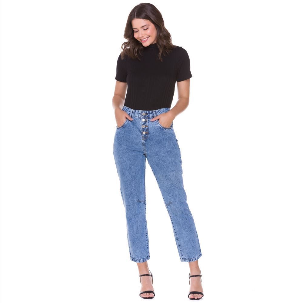 Calça Jeans Mom com Botões Patrícia Foster