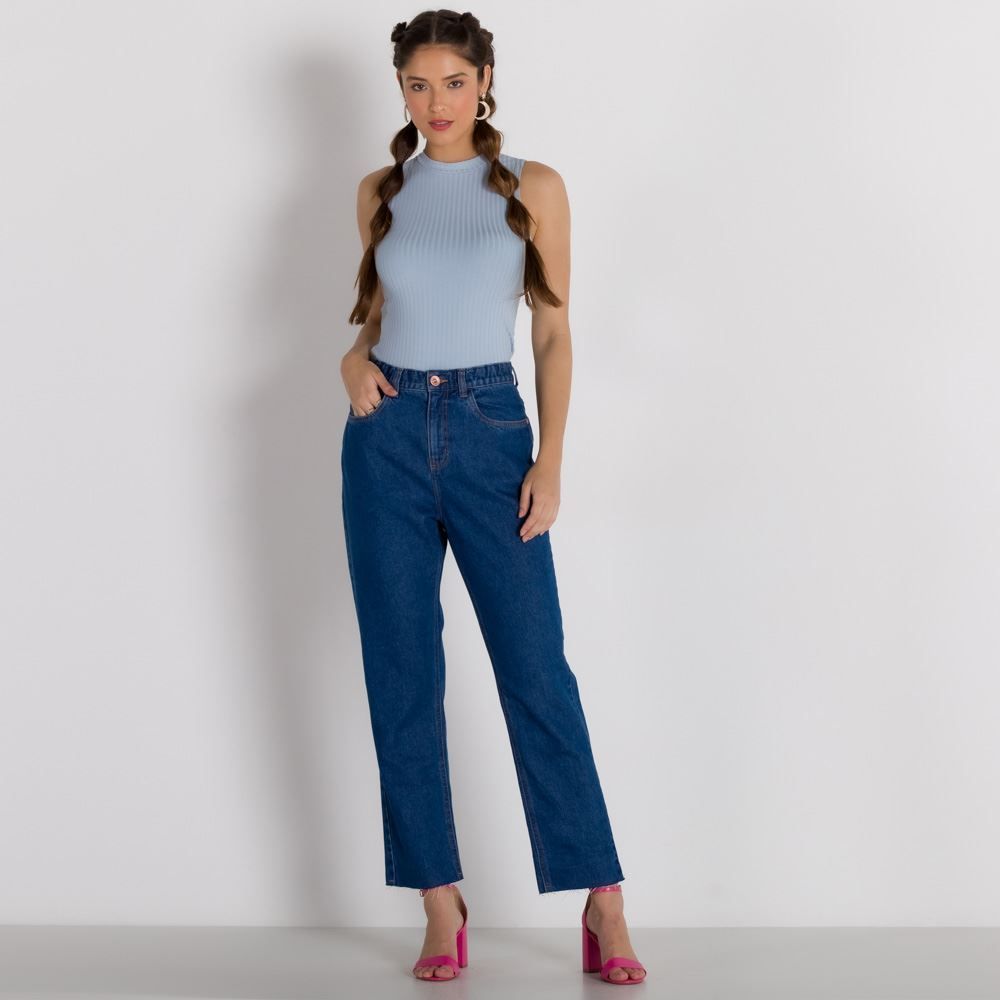 Calça Jeans Mom com Elástico no Cós Patricia Foster