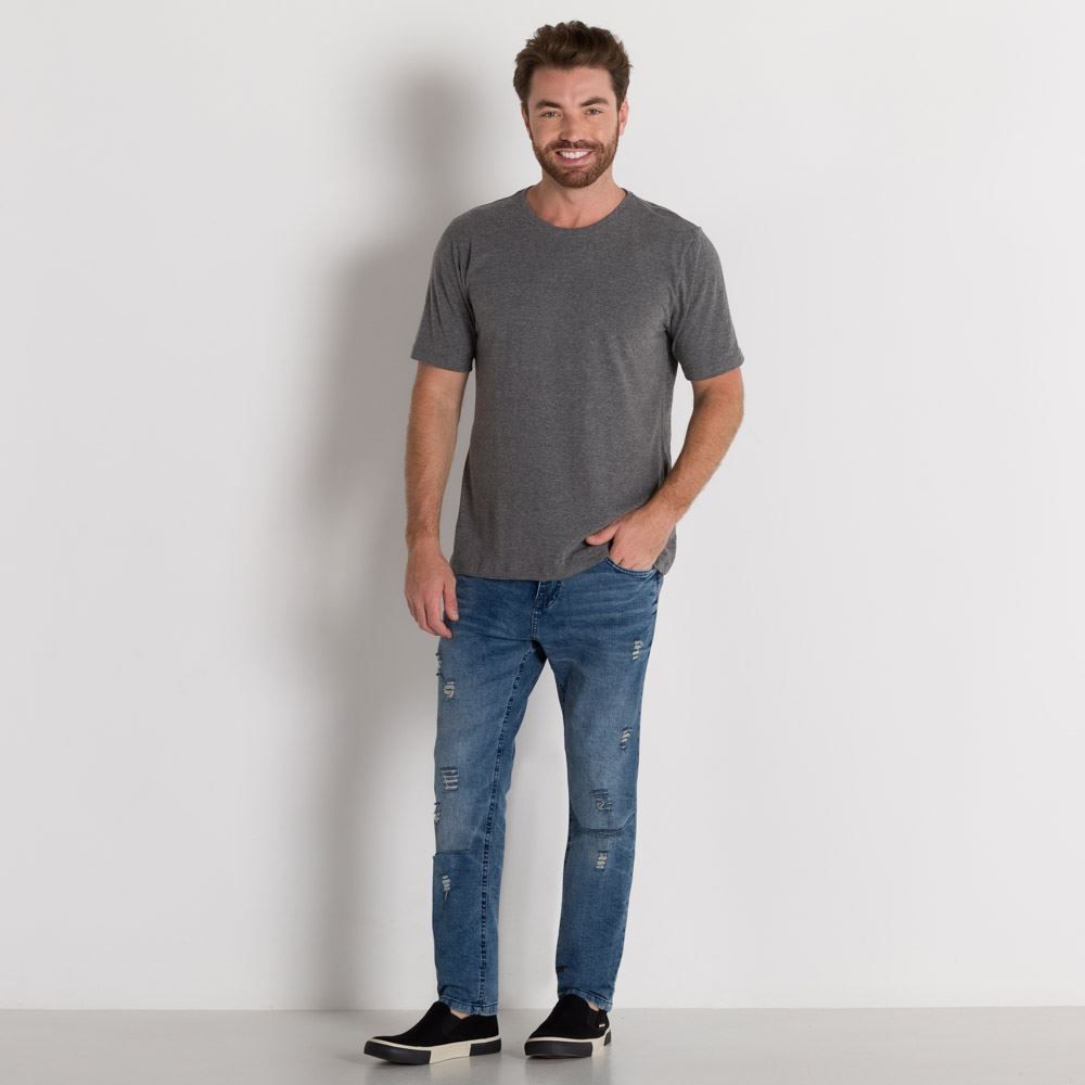 Calça Jeans Rock com Puídos Vintage Rock&Soda