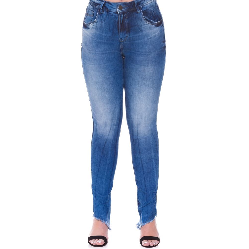 Calça Jeans Skinny Barra Assimétrica Desfiada Patrícia Foster
