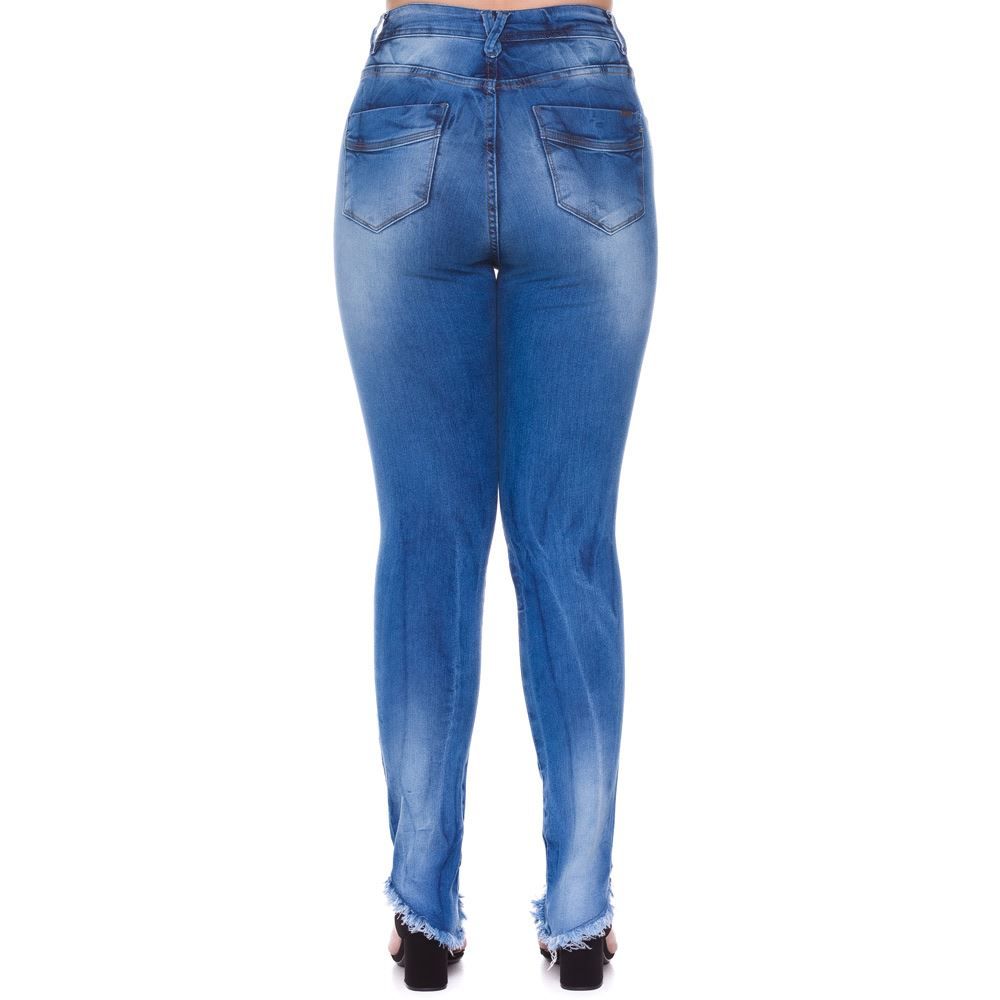 Calça Jeans Skinny Barra Assimétrica Desfiada Patrícia Foster