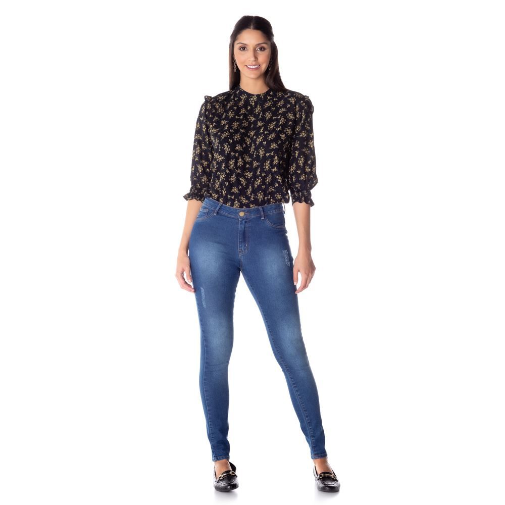 Calça Jeans Skinny com Used e Puídos Patrícia Foster