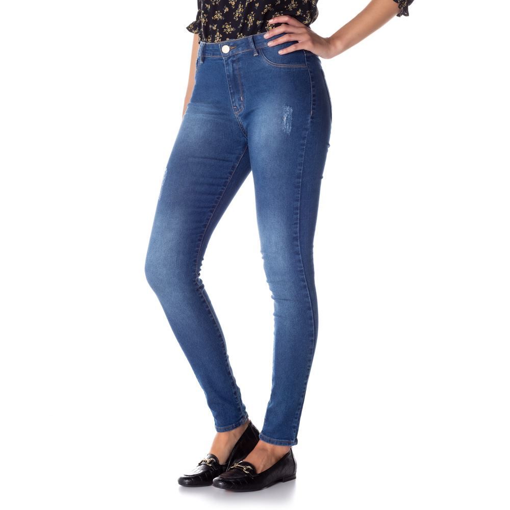 Calça Jeans Skinny com Used e Puídos Patrícia Foster