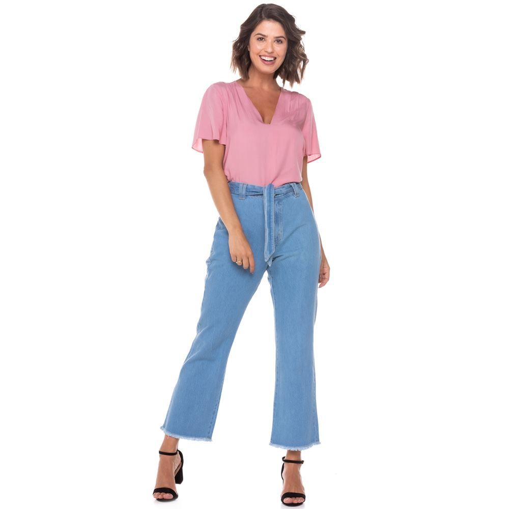 Calça Jeans Wide Leg com Faixa Patricia Foster