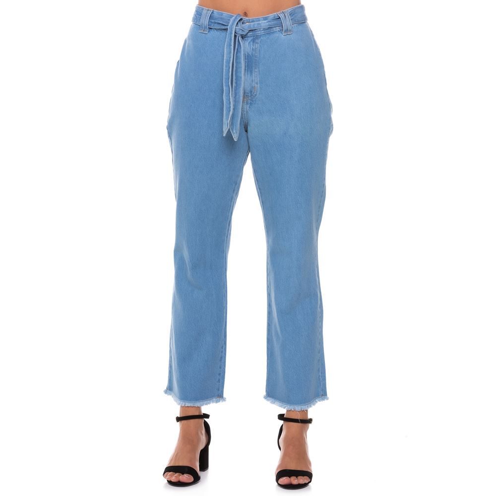 Calça Jeans Wide Leg com Faixa Patricia Foster