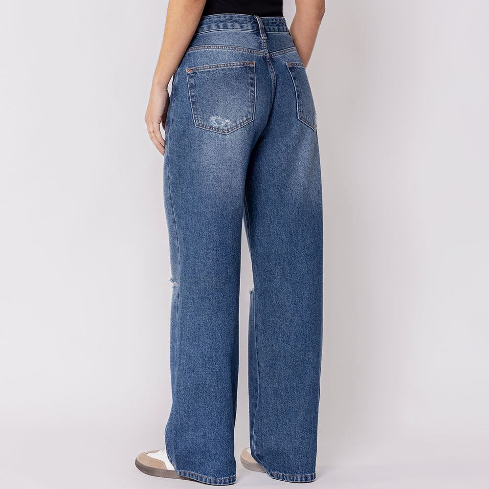 Calça Jeans Wide Leg Feminina Com Rasgo Boby Blues