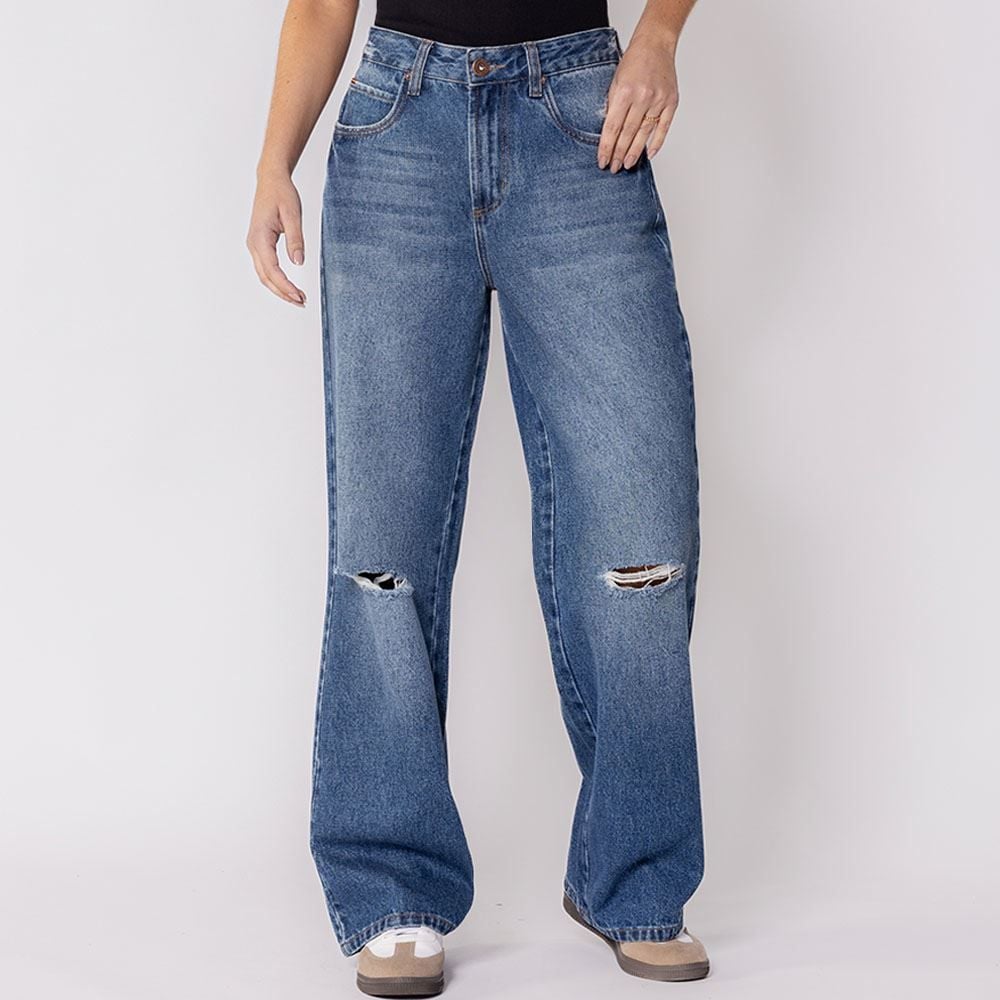 Calça Jeans Wide Leg Feminina Com Rasgo Boby Blues