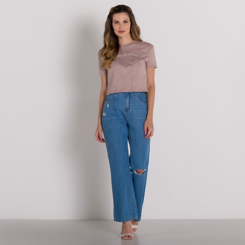 Calça Jeans Wide Leg Rasgos Patricia Foster