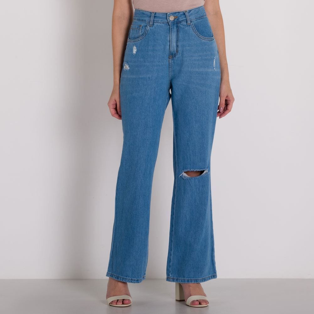 Calça Jeans Wide Leg Rasgos Patricia Foster