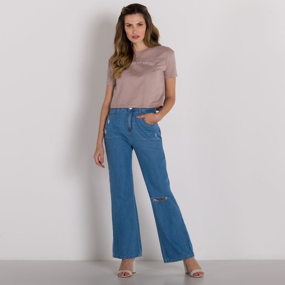 Calça Jeans Wide Leg Rasgos Patricia Foster