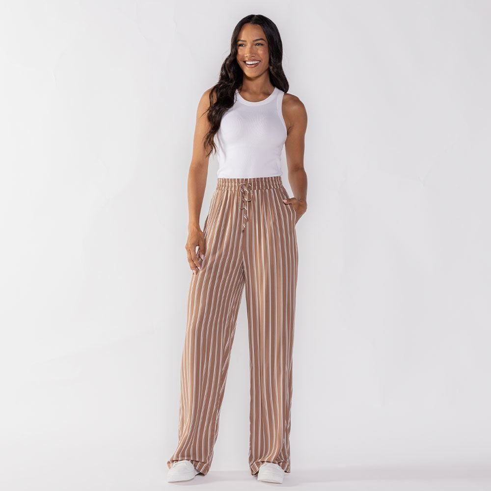 Calça Pantalona Estilo Pijama Listrada Patricia Foster