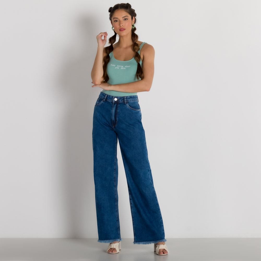 Calça Wide Leg Barra Desfiada Disparate