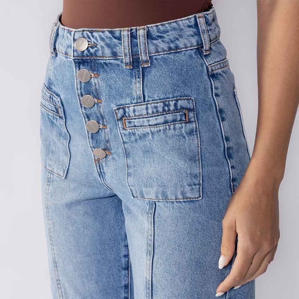 Calça Wide Leg Jeans Feminina Com Bolso Na Frente Boby Blues