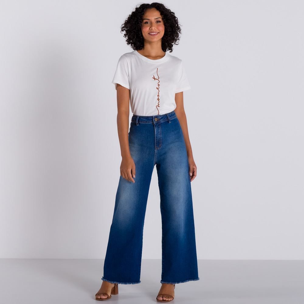 Calça Wide Leg Jeans Patrícia Foster
