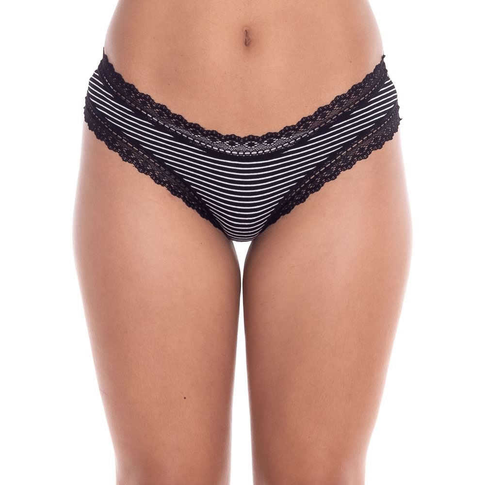Calcinha Biquíni Listrada com Renda Camila Moretti