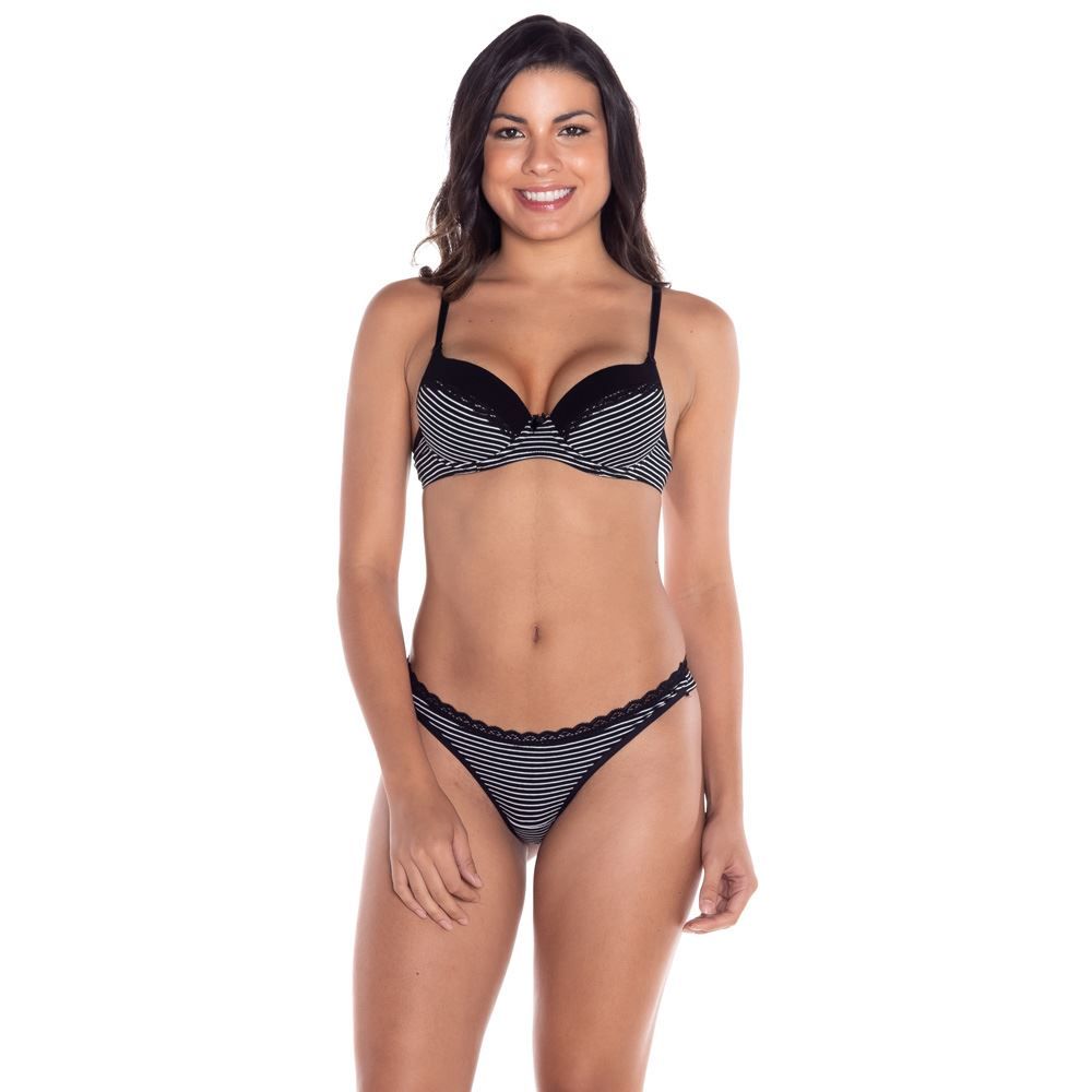 Calcinha Biquíni Listrada com Renda Camila Moretti