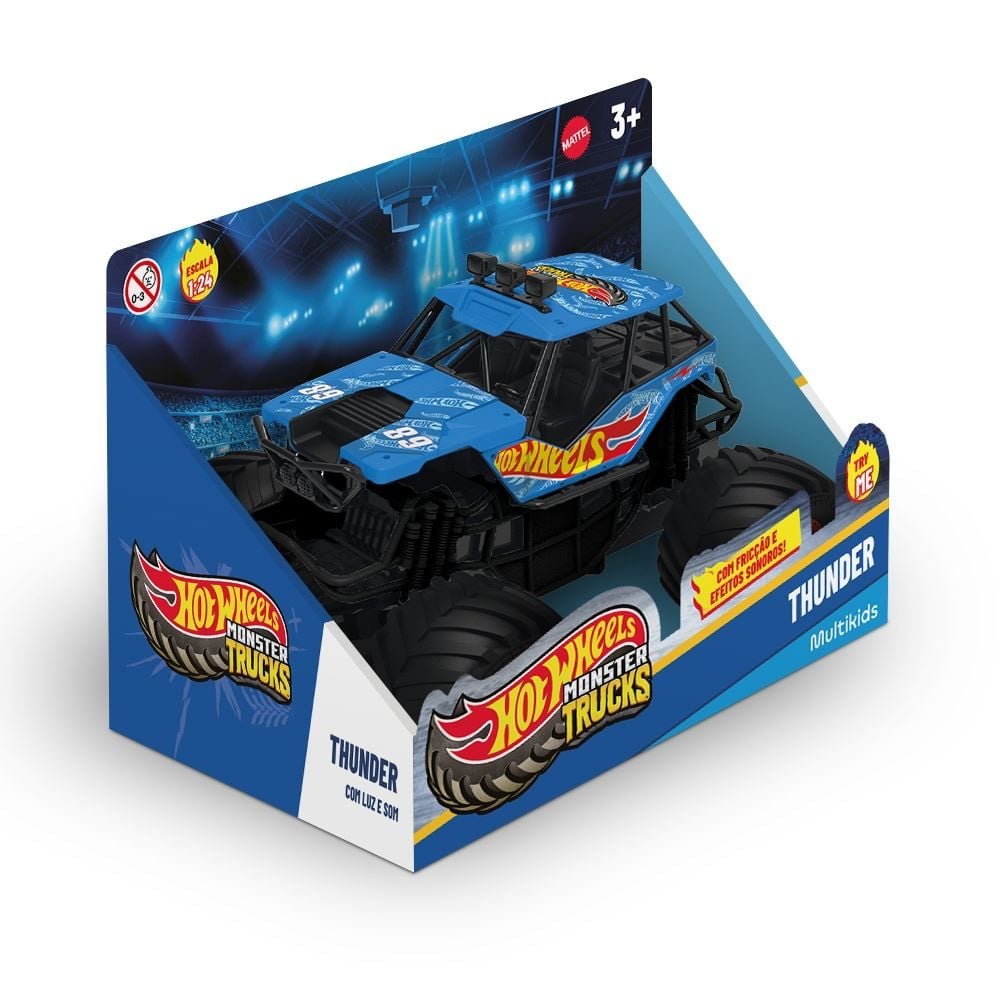 Caminhão Monstro Thunder Hot Wheels Luz e Som 1:24 Multikids - BR2528