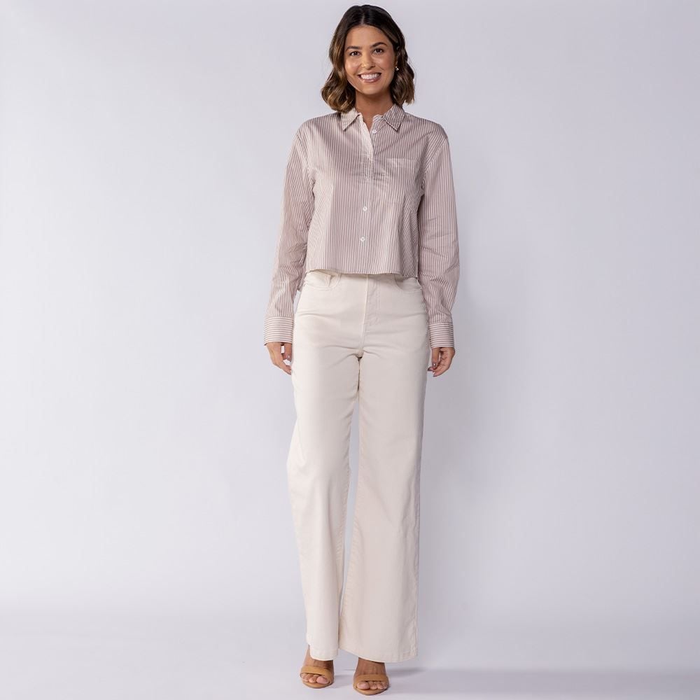 Camisa Cropped Manga Longa Com Bolso Boby Blues