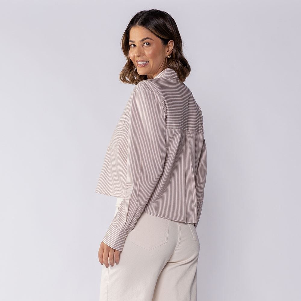 Camisa Cropped Manga Longa Com Bolso Boby Blues