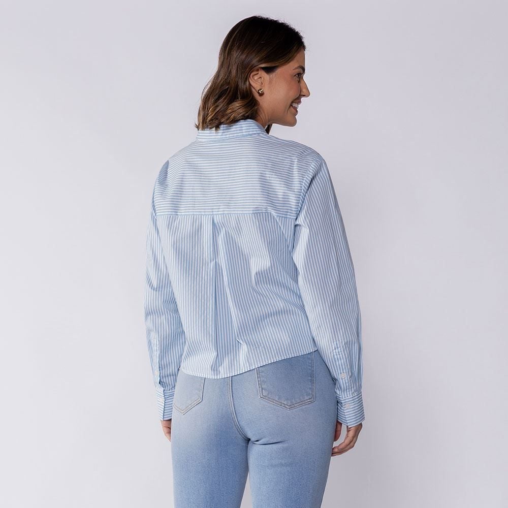 Camisa Cropped Manga Longa Com Bolso Boby Blues