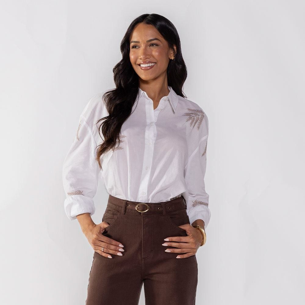 Camisa Feminina Bordada Manga Longa Patricia Foster