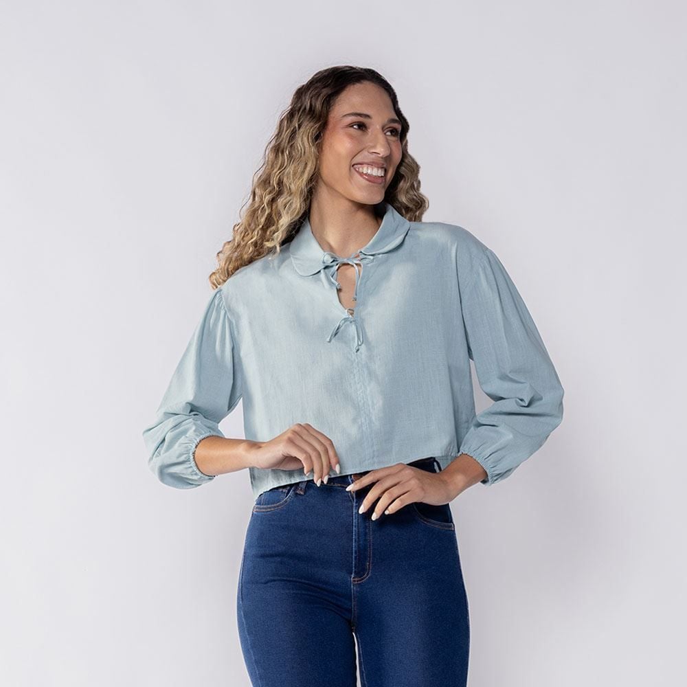Camisa Feminina Cropped Com Laço Boby Blues