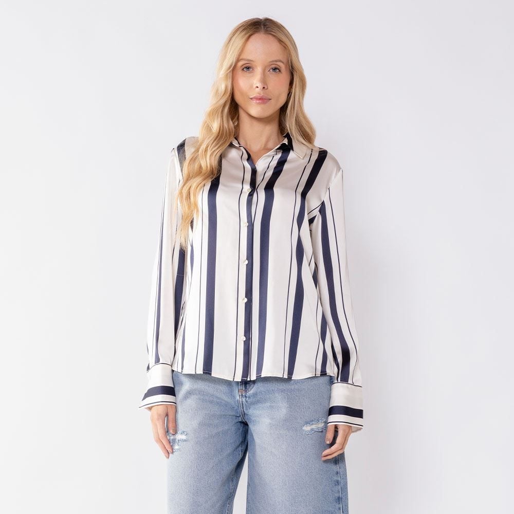 Camisa Feminina Listrada Acetinada Patricia Foster