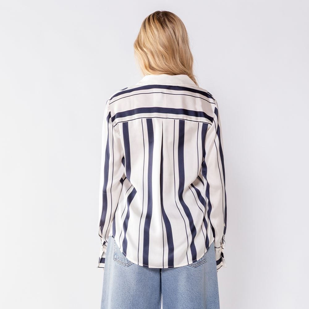 Camisa Feminina Listrada Acetinada Patricia Foster