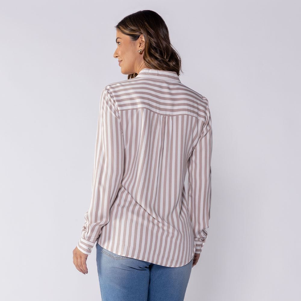 Camisa Feminina Listrada com Bolso Patricia Foster