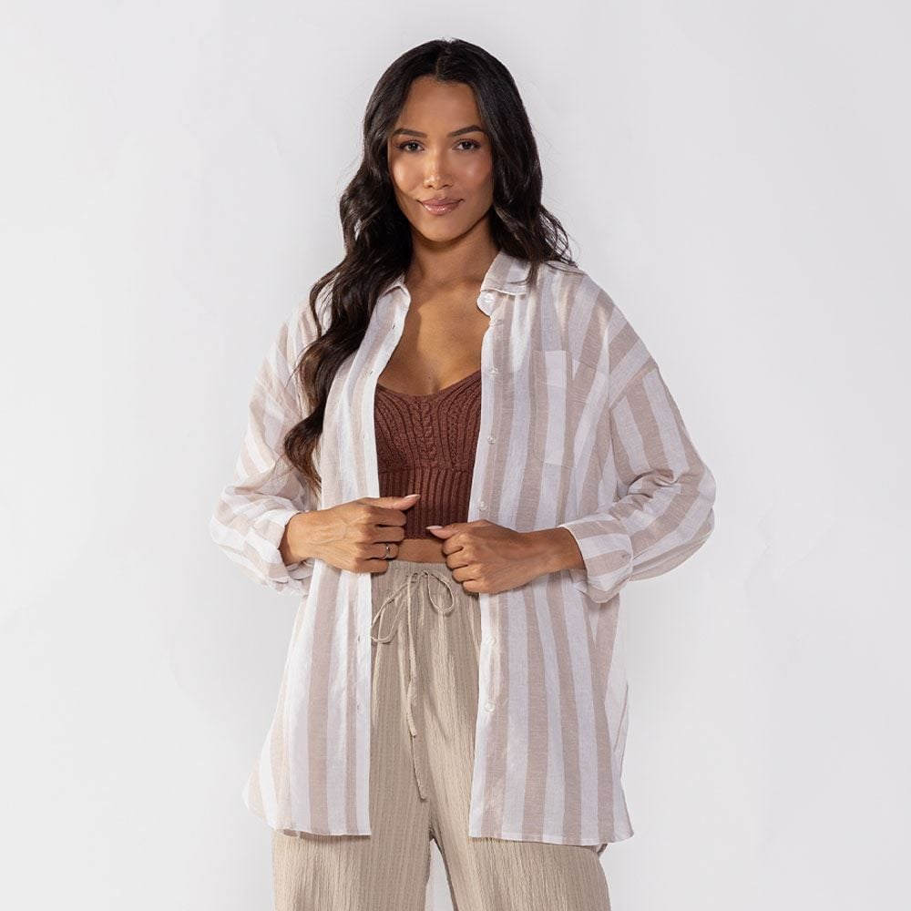 Camisa Feminina Listrada De Linho Boby Blues