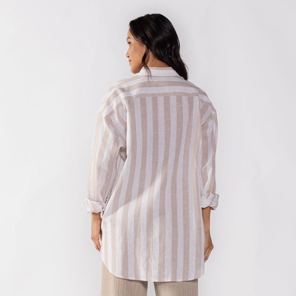 Camisa Feminina Listrada De Linho Boby Blues