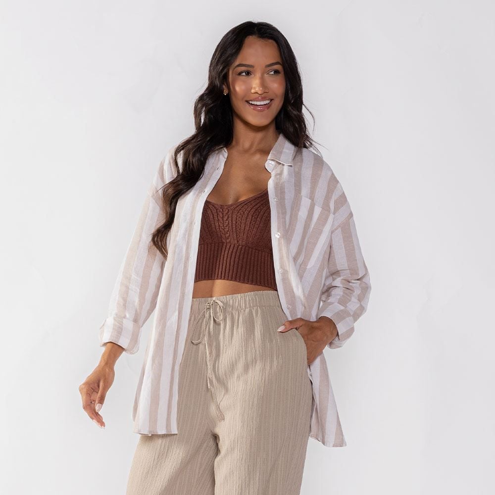 Camisa Feminina Listrada De Linho Boby Blues