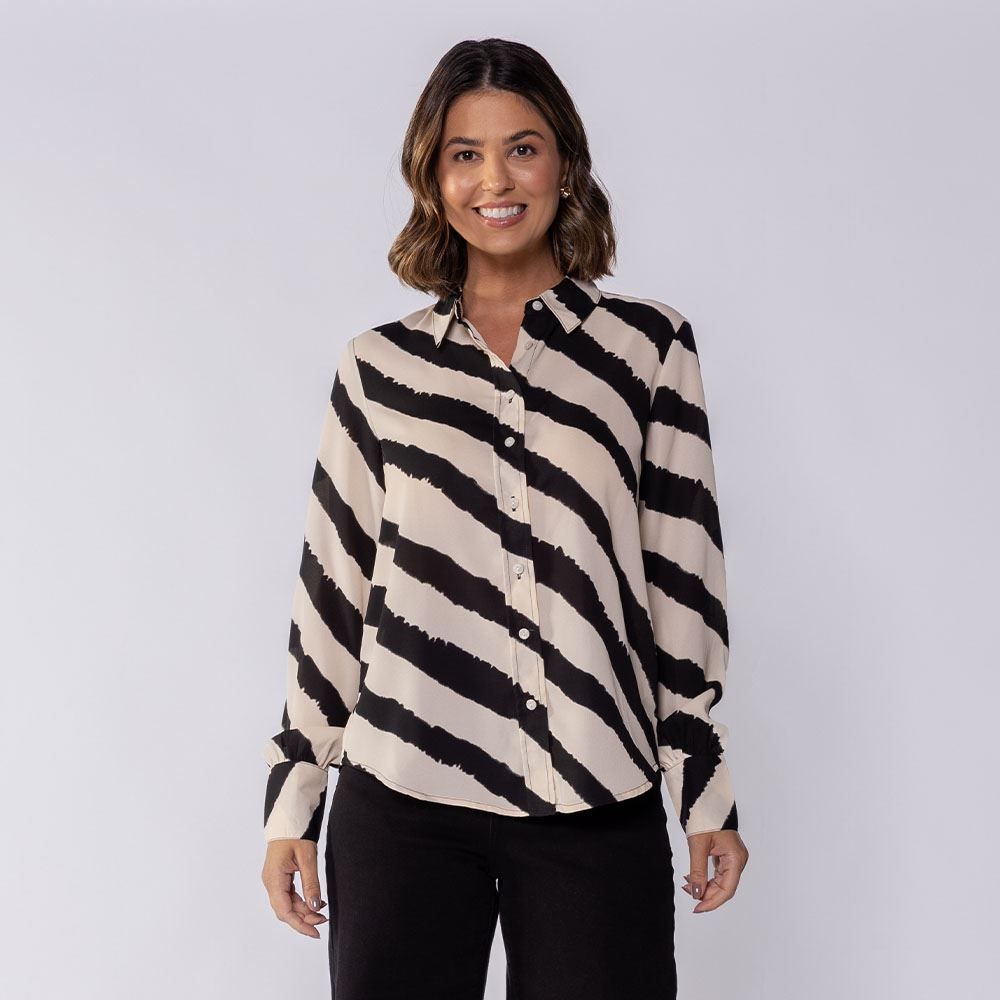 Camisa Feminina Manga Longa Em Crepe Patricia Foster