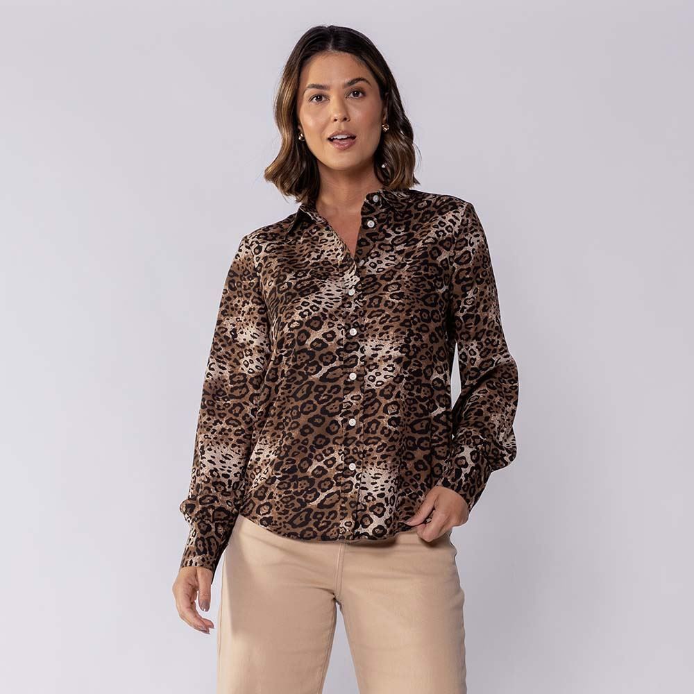 Camisa Feminina Manga Longa Em Crepe Patricia Foster