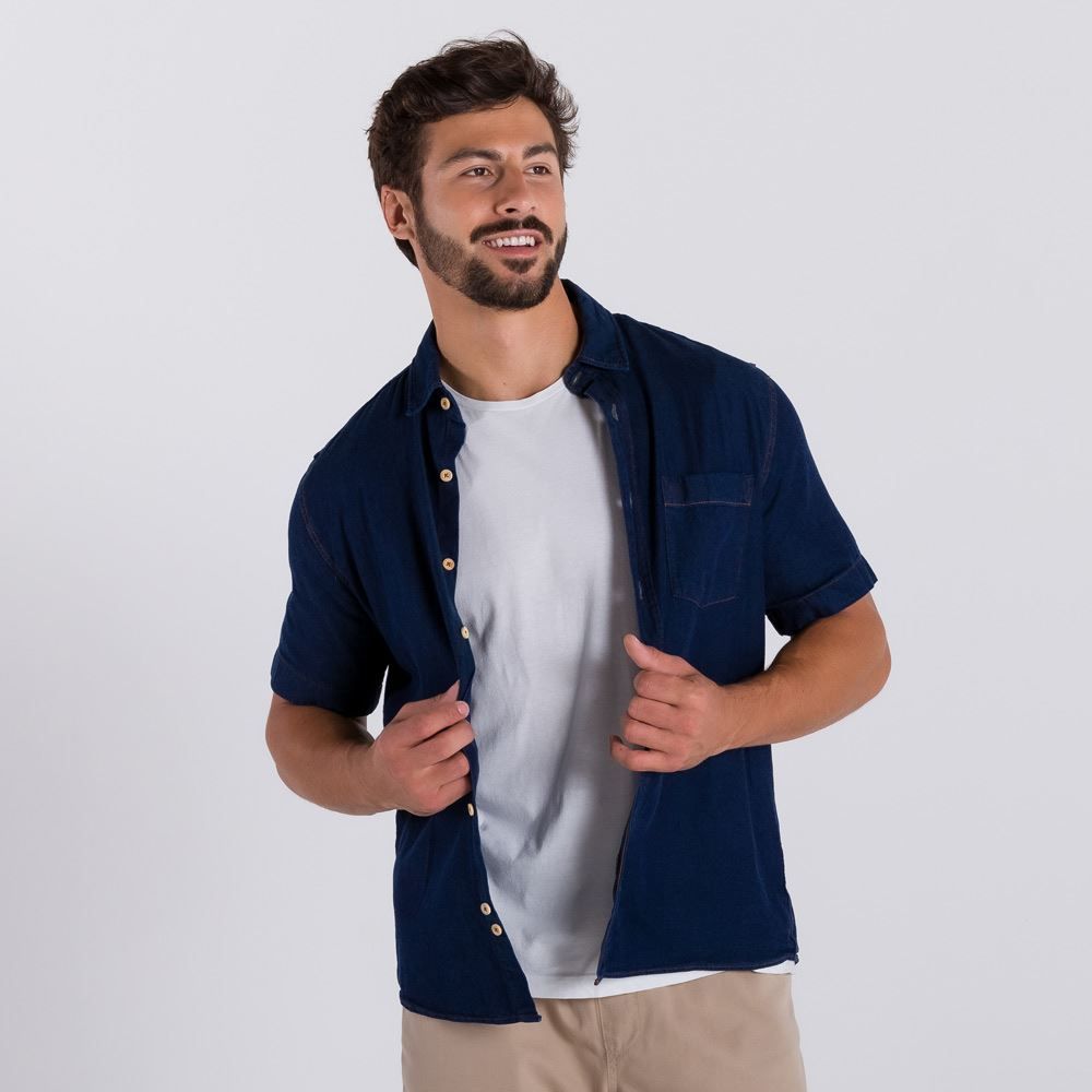 Camisa Jeans Manga Curta Marc Alain